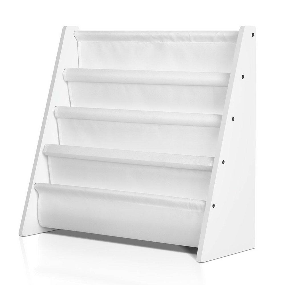 Keezi Kids Bookshelf in white, featuring a 4-tier design with rounded edges, perfect for children's books and magazines.